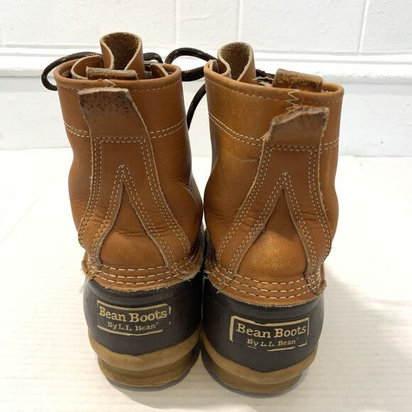 Bean Boots By LL Bean Mens 7 Womens 9 Rubber Duck Brown Gum Leather 6 Eye - Picture 4 of 9